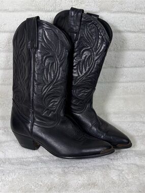 Oak Tree Farms Black Leather Stacked Heel Western Boots Women's Size 8